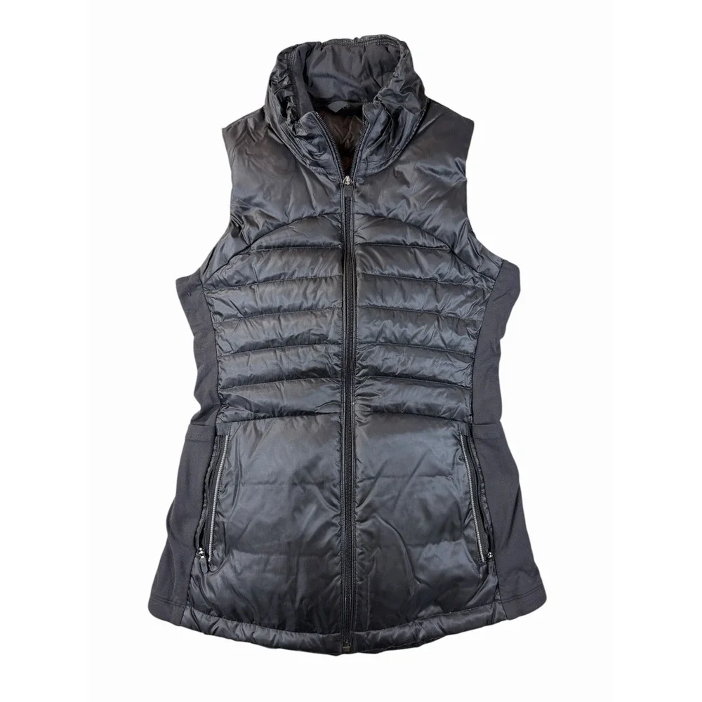 Lululemon Black Puffer Vest Womens Small Quilted Full Zip Hooded Run